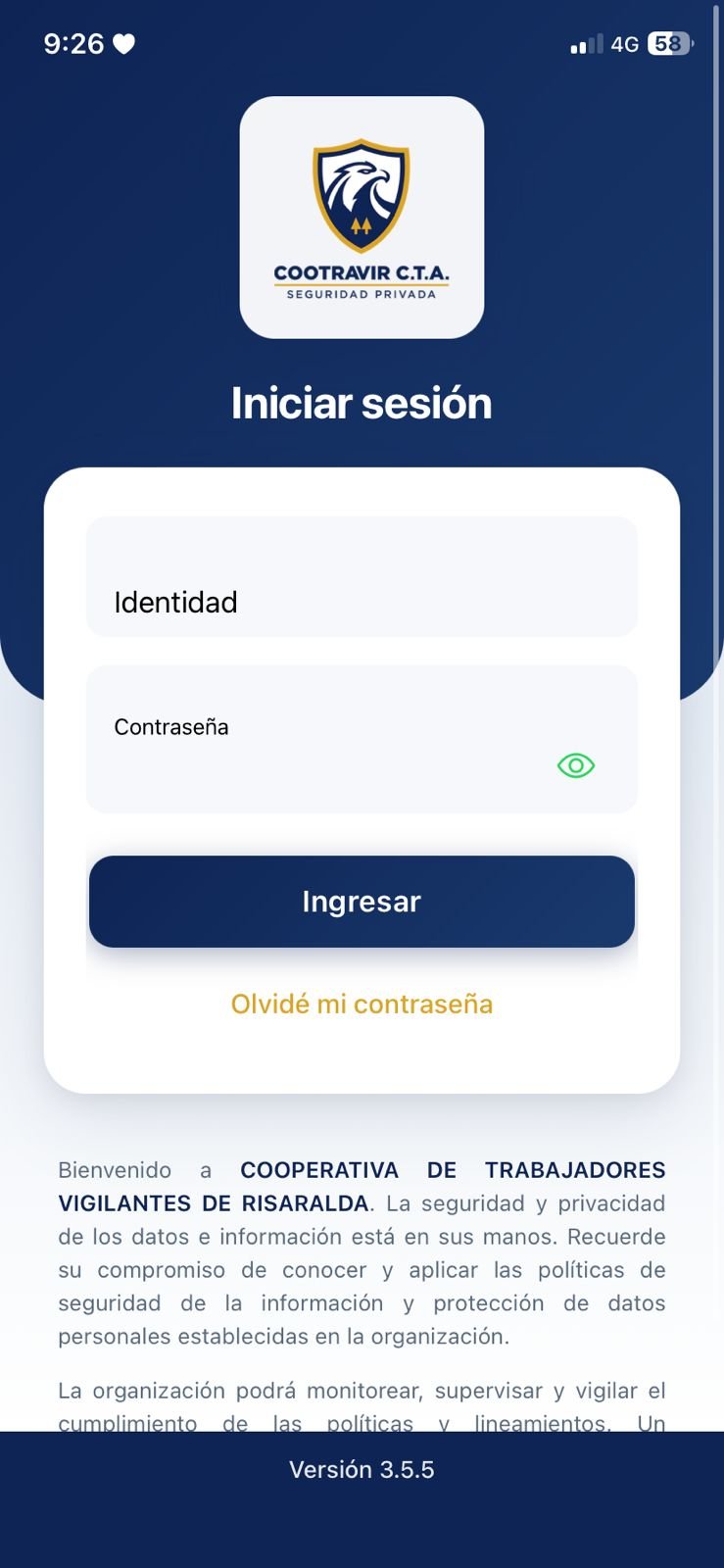 Pantalla de inicio de sesión